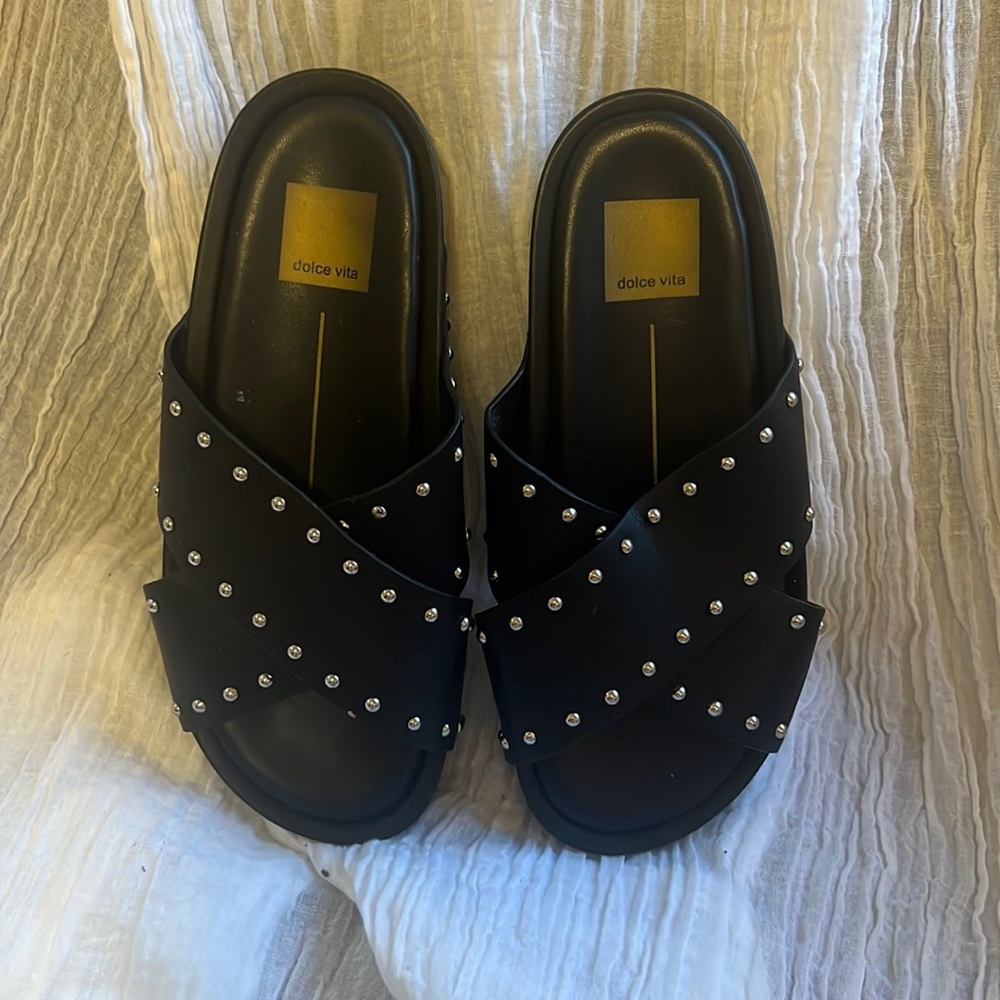 Dolce Vita Black Studded Platform Slide Sandals
